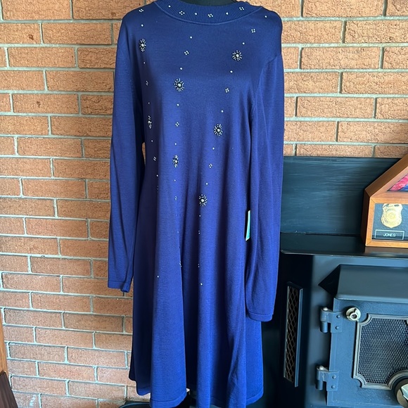 CECE FLORAL WHIMSICAL KNIT DRESS IN MIDNIGHT BLOOM XXL - Picture 8 of 11